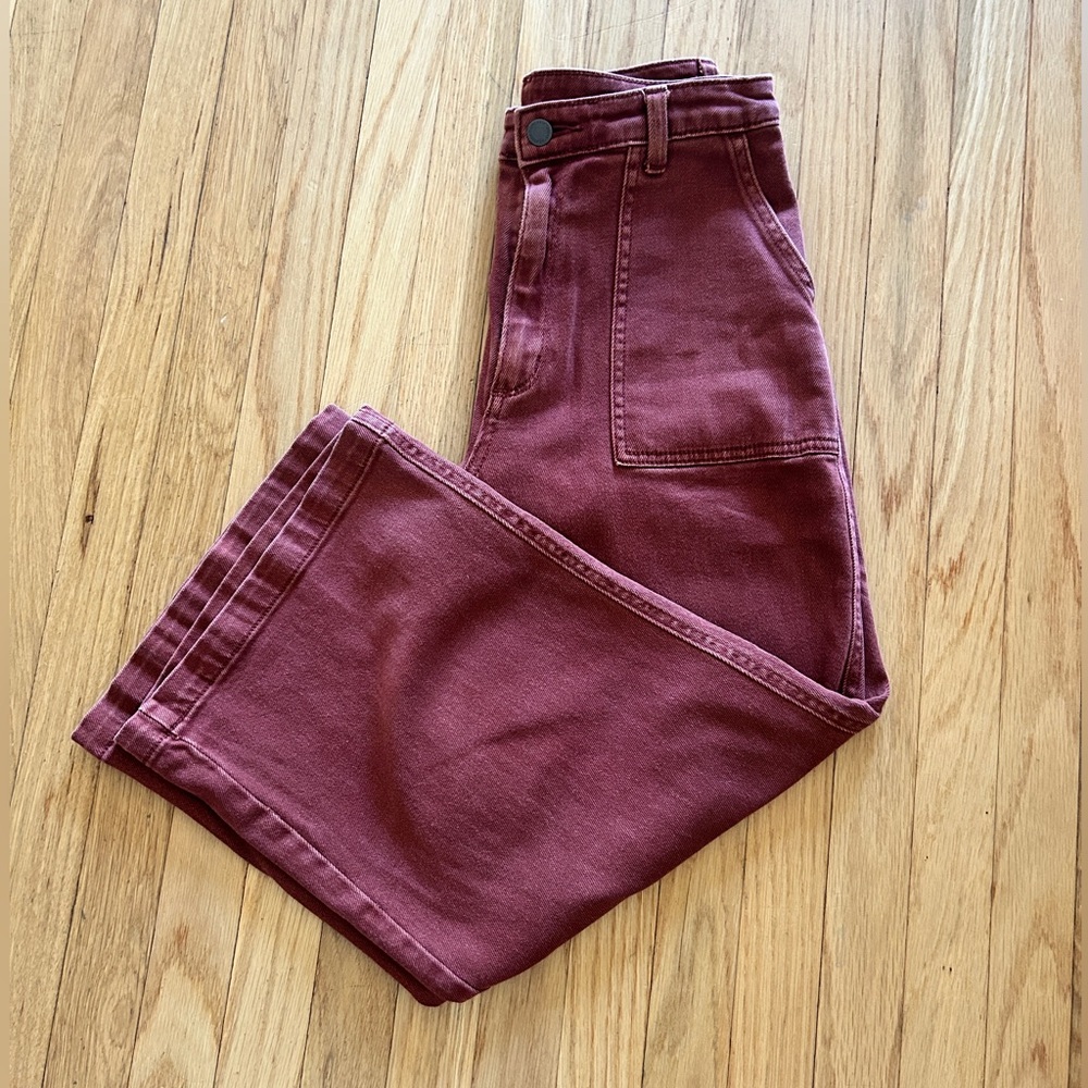 Universal Thread Cropped Flare Wide Leg Jeans Culottes in Faded Burnt Sienna